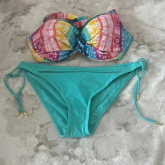 Bleu Rod Beattie Rainbow Tye Dye D-Cup Swim Top 38D and Bottom - Picture 6 of 11